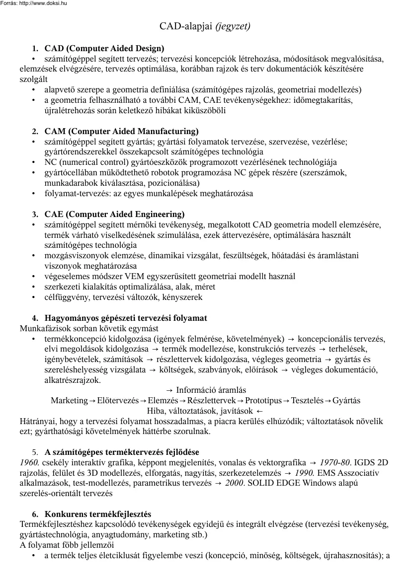 CAD-alapjai, jegyzet