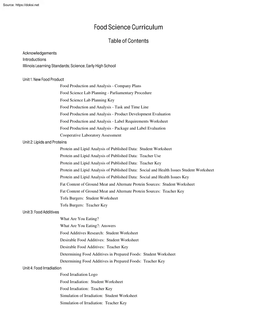 Food Science Curriculum