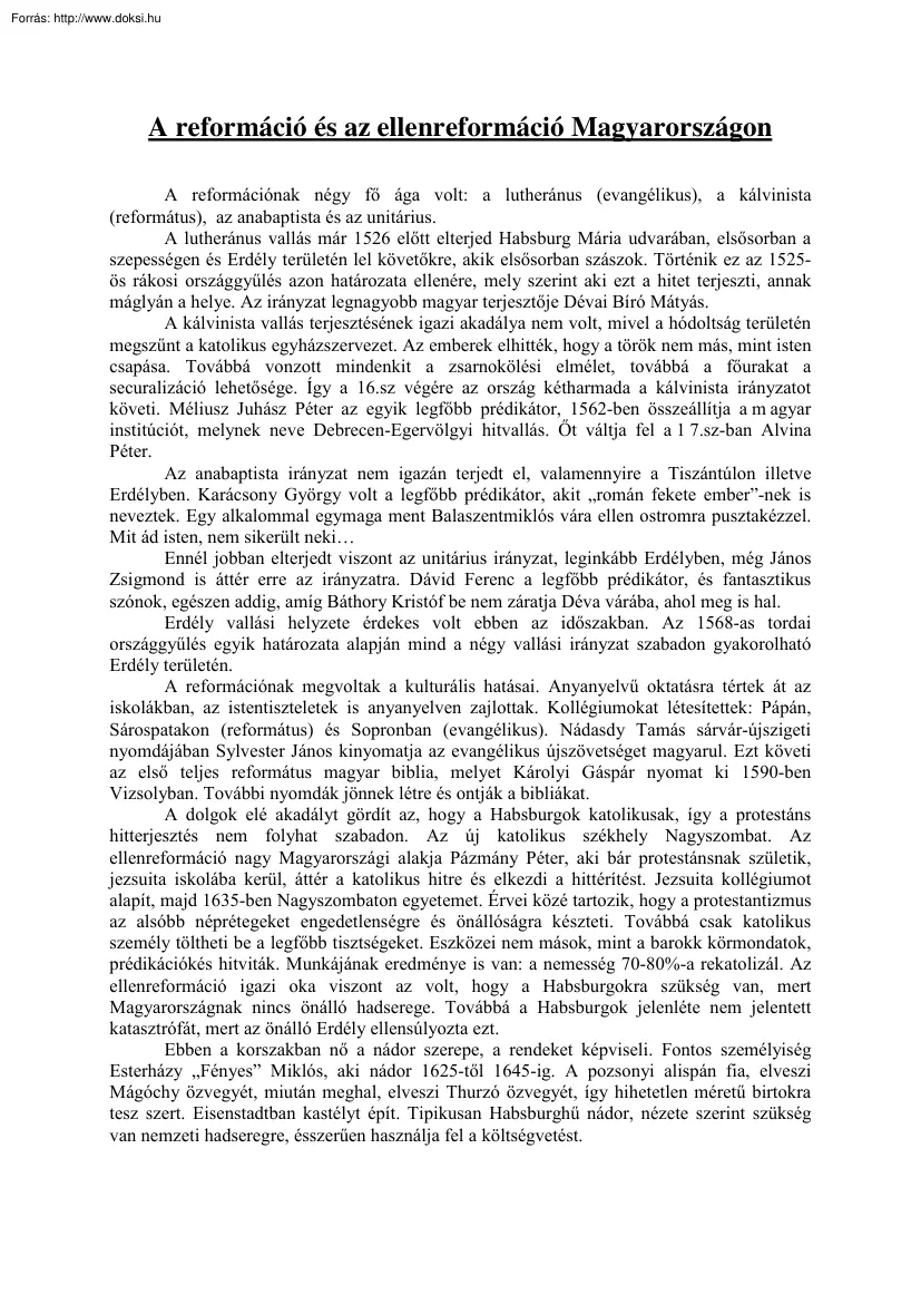 A reformáció és az ellenreformáció Magyarországon