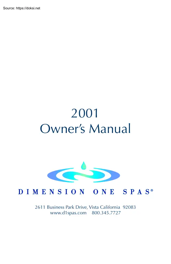 Dimension One Spas Owners Manual