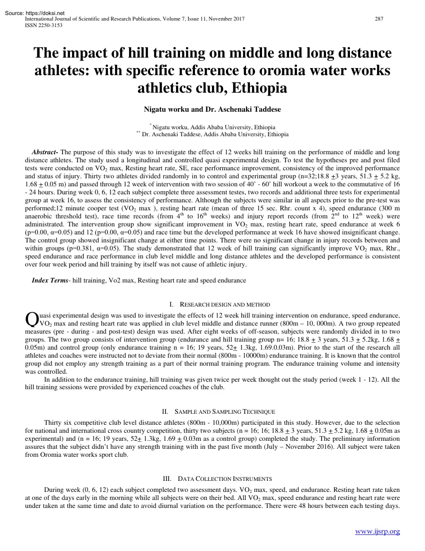 Dr. Aschenaki Taddese - The Impact of Hill Training on Middle and Long Distance Athletes, with