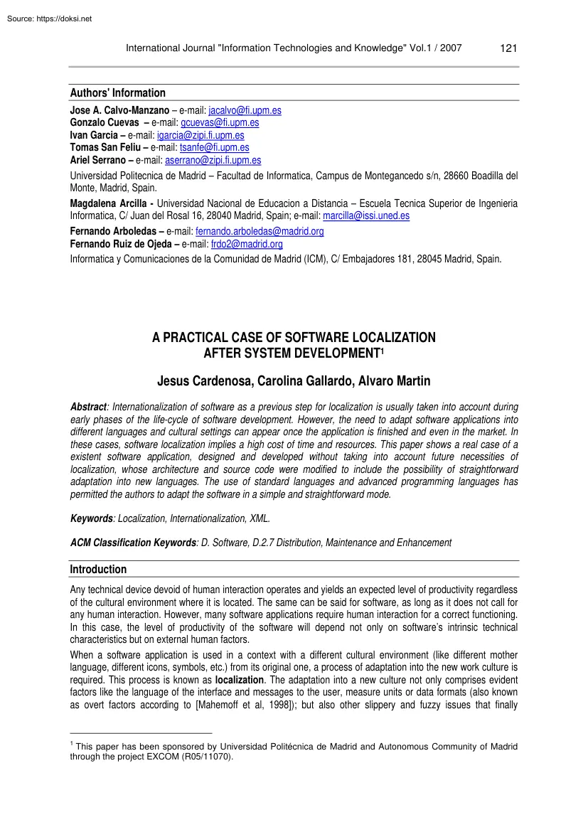 A practical case of software localization after system development