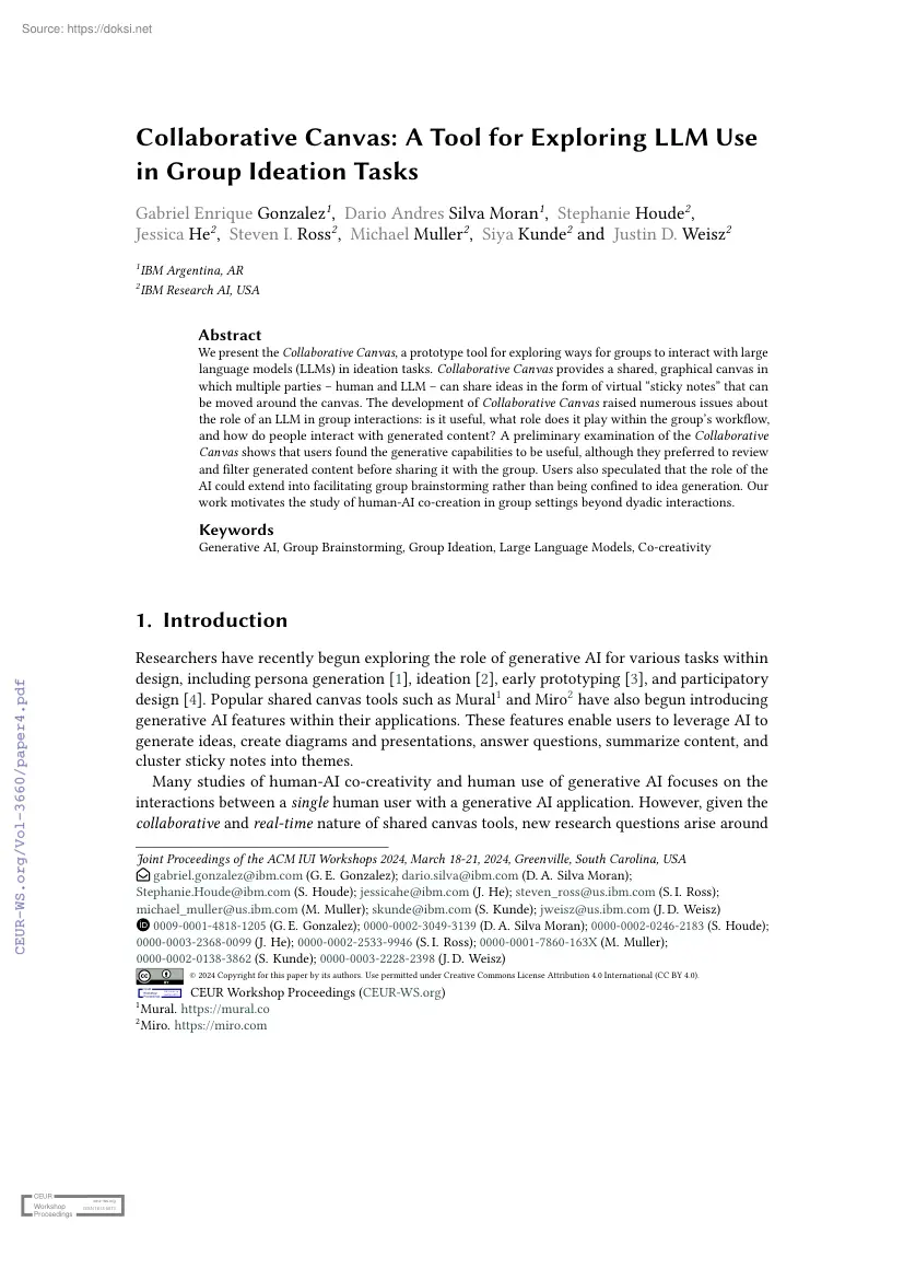 Collaborative Canvas, A Tool for Exploring LLM Use in Group Ideation Tasks