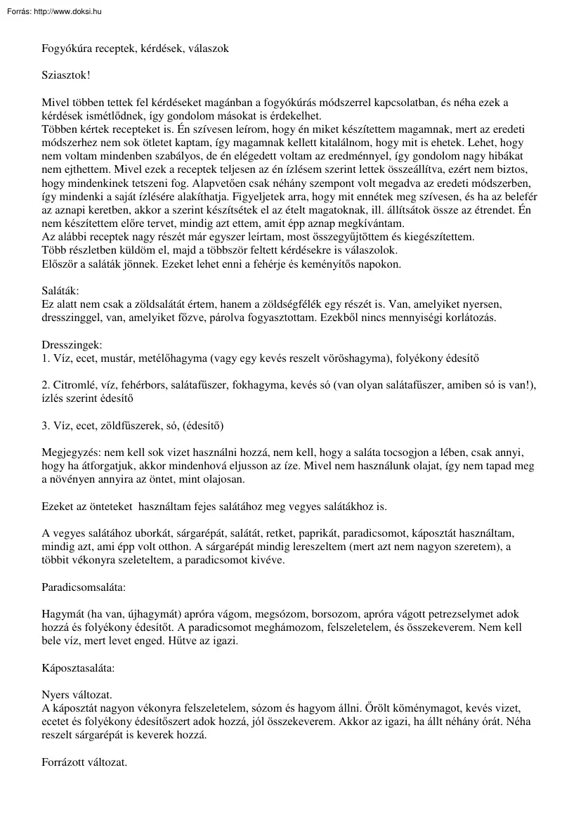 Fogyókúra receptek, kérdések, válaszok