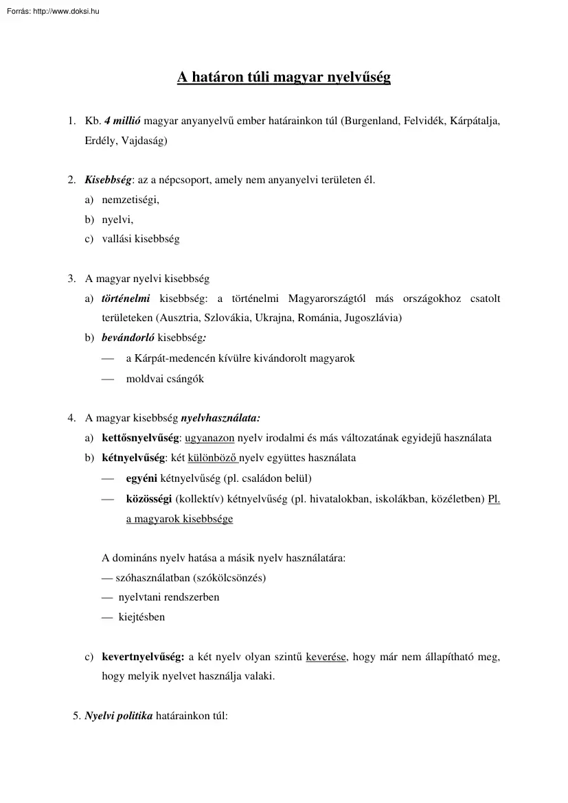 A határon túli magyarság nyelvhasználatáról