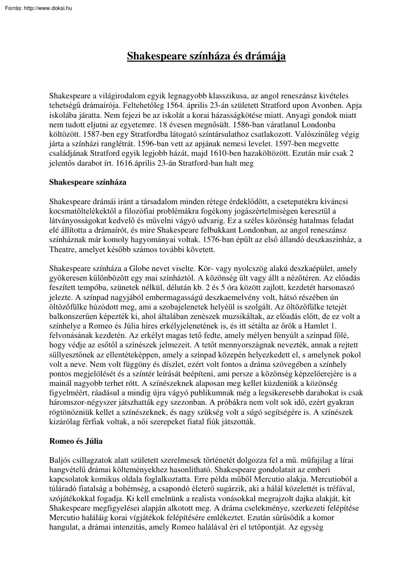 Shakespeare színháza és drámája