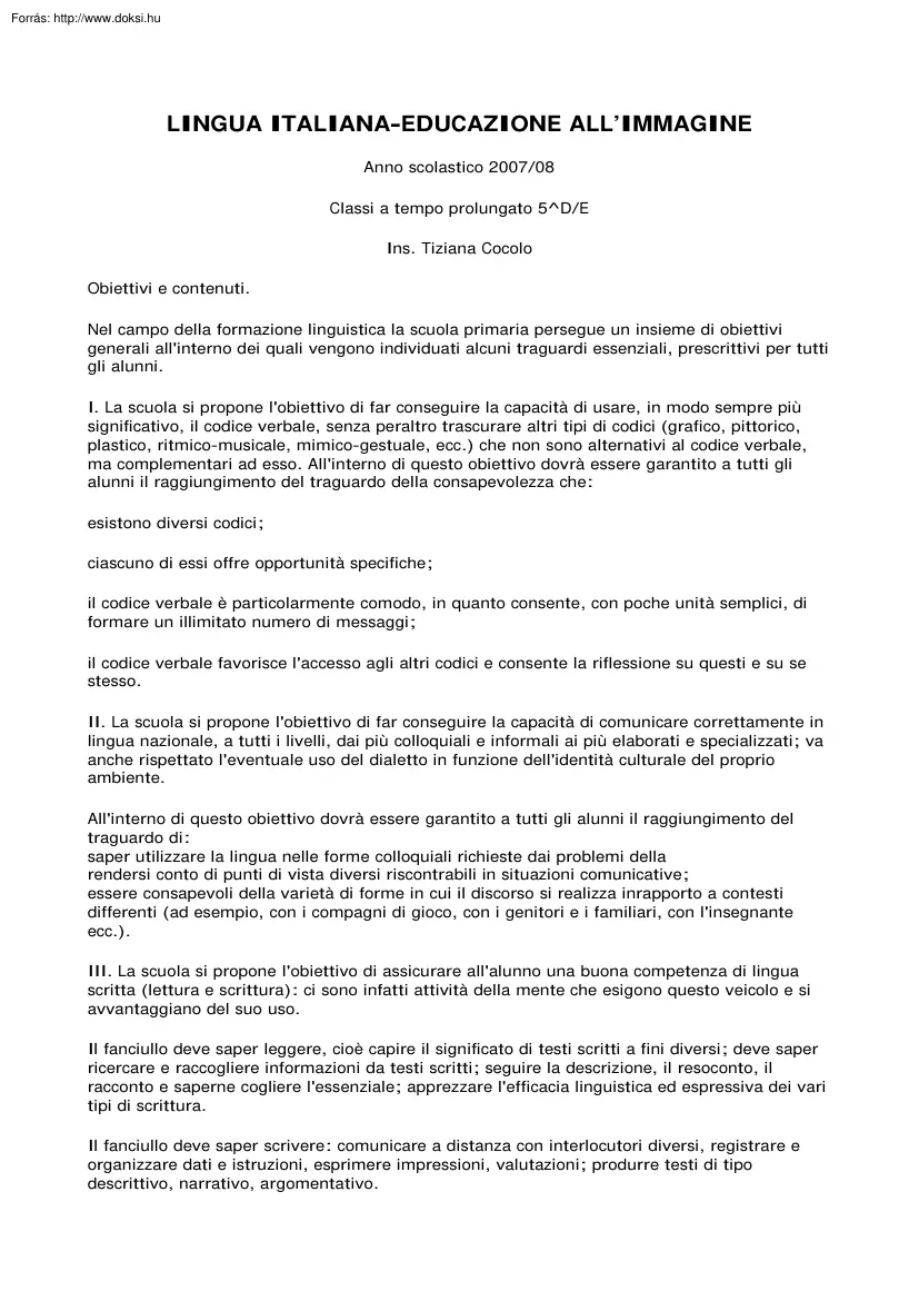 Lingua italiana educazione all immagine