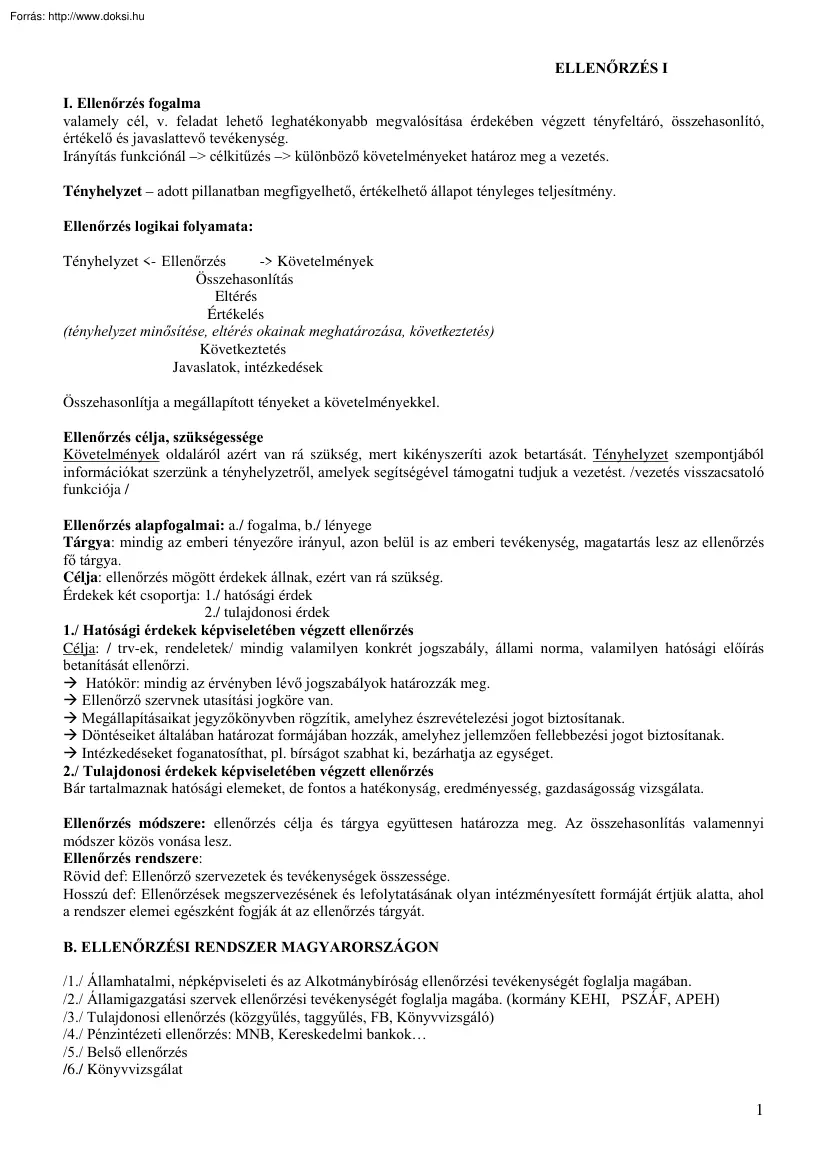Mérlegképes könyvelő, ellenőrzés jegyzet