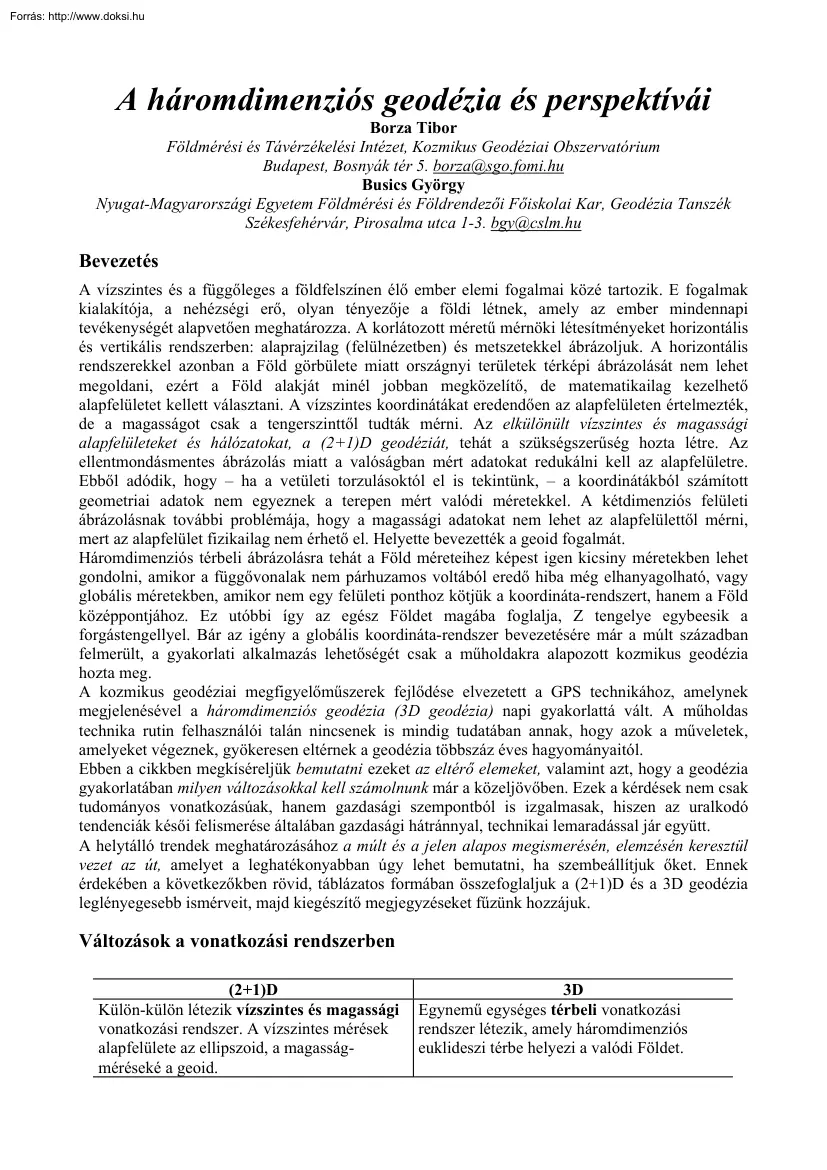 Borza-Busics - A háromdimenziós geodézia és perspektívái