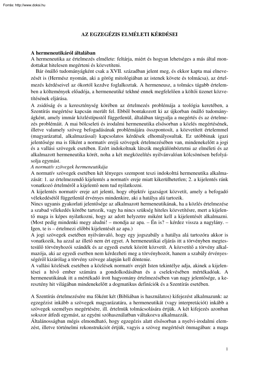 Az egzegézis elméleti kérdései