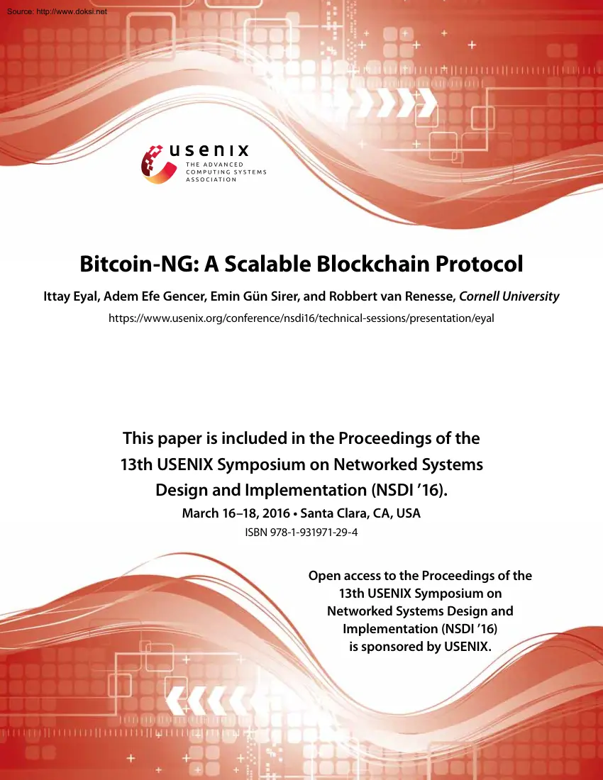 Eyal-Gencer-Sirer - Bitcoin NG, A Scalable Blockchain Protocol