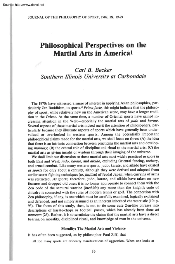 Carl B. Becker - Philosophical Perspectives on the Martial Arts in America