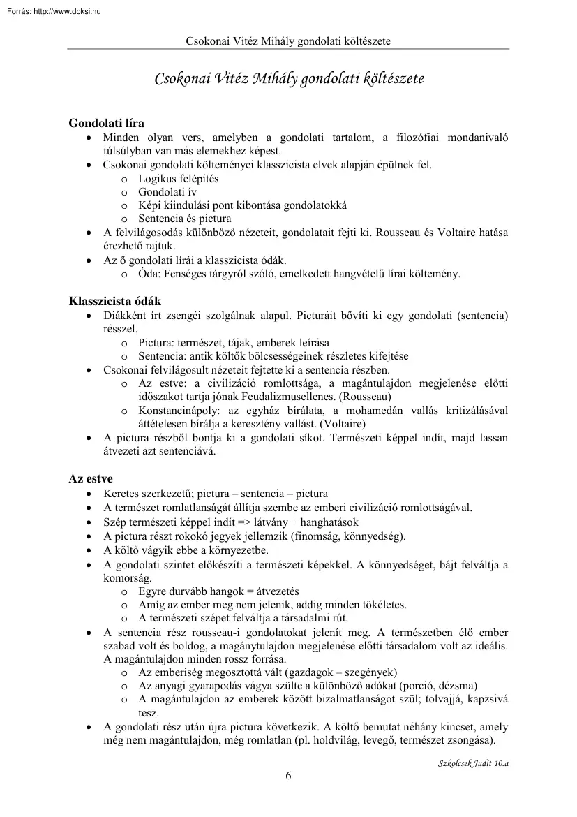 Csokonai Vitéz Mihály gondolati költészete