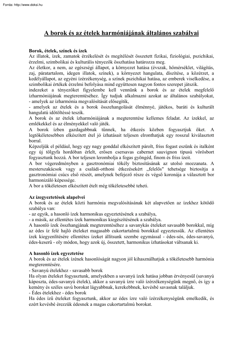 A borok és az ételek harmóniájának általános szabályai