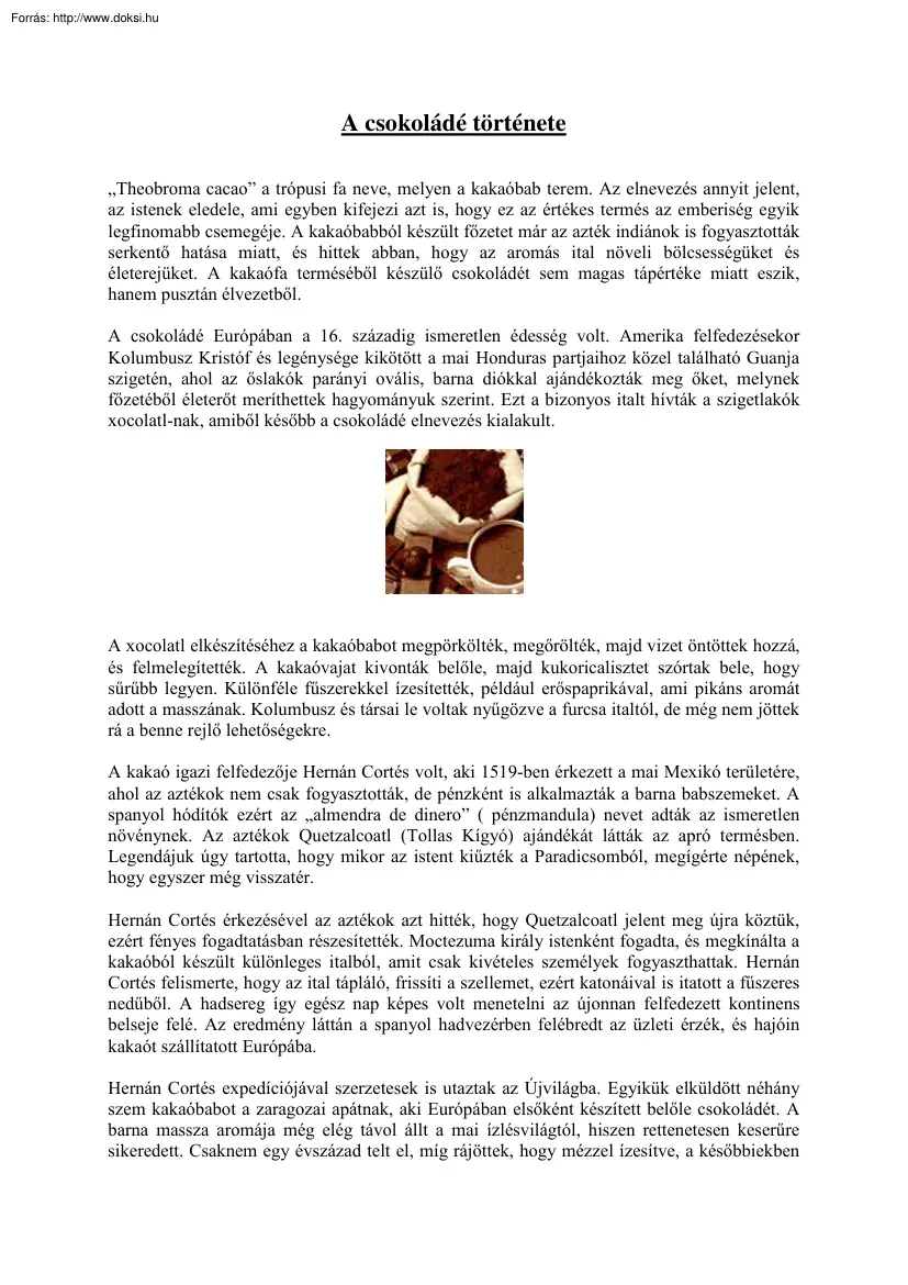 A csokoládé története