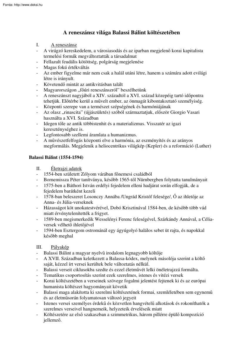 A reneszánsz világa Balassi Bálint költészetében