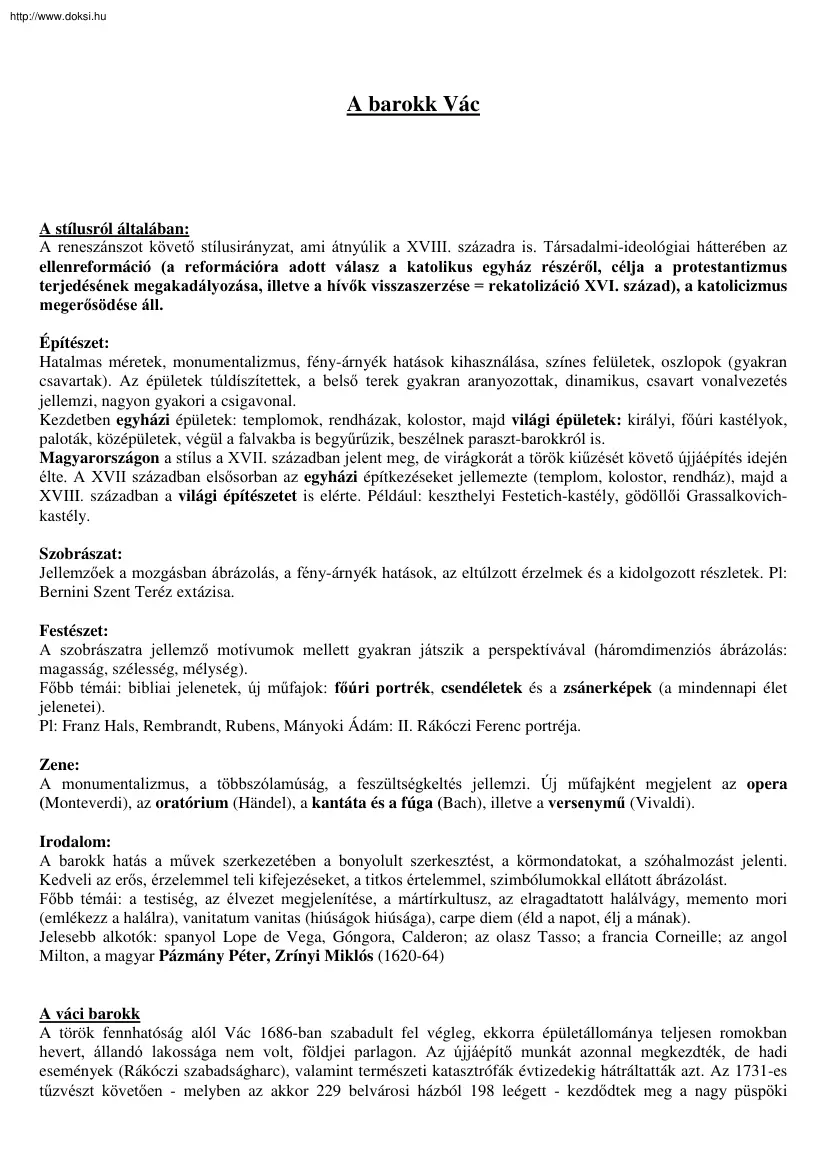 A barokk Vác