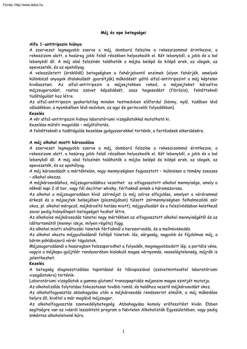 A máj és az epe betegségei