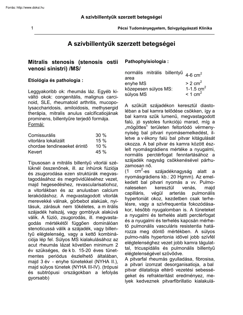 A szívbillentyűk szerzett betegségei