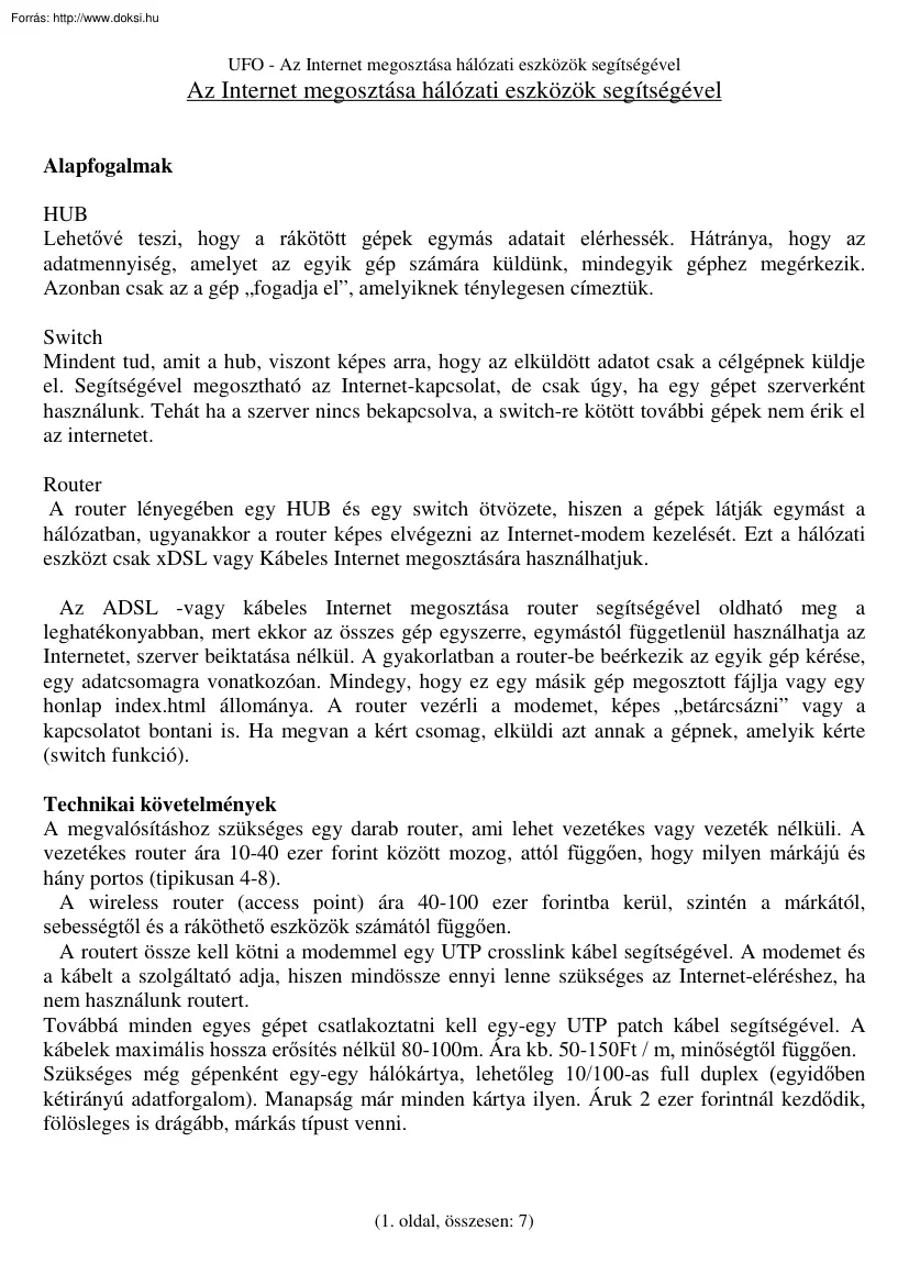 Fábián Zoltán - Az Internet megosztása hálózati eszközök segítségével