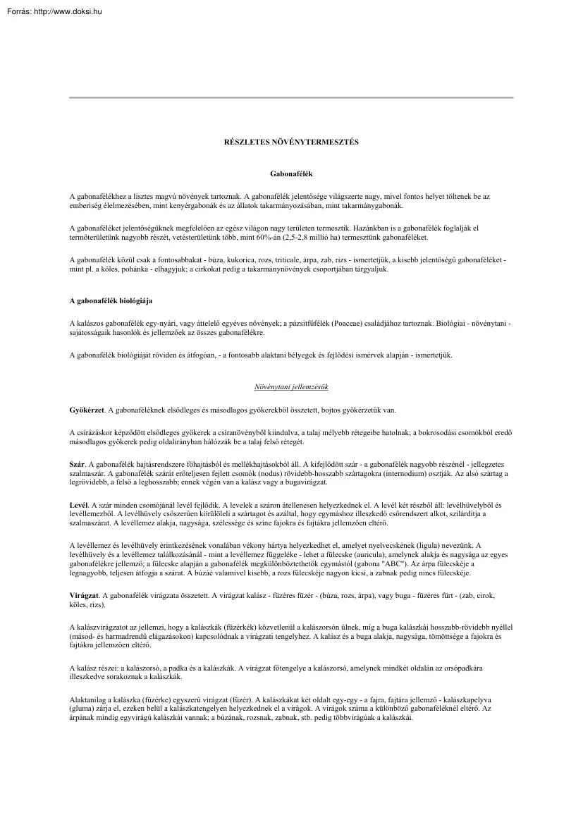 Részletes növénytermesztés