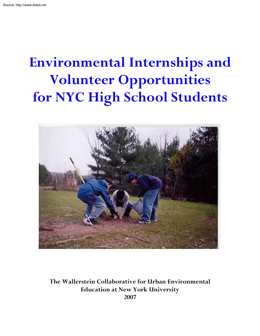 Environmental Internships and Volunteer Opportunities for NYC High School Students