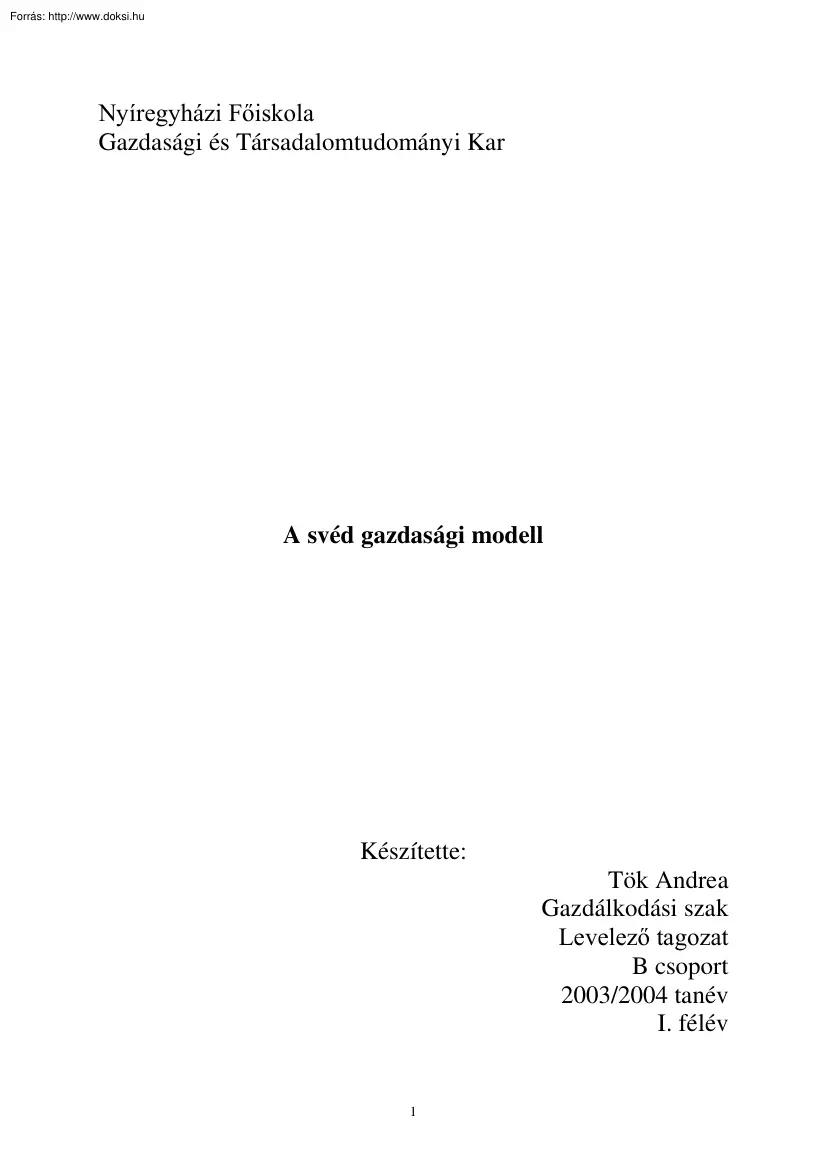 Tök Andrea - A svéd gazdasági modell