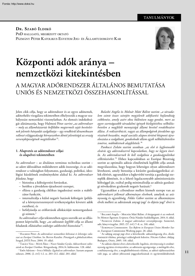 Dr. Szabó Ildikó - Központi adók aránya, nemzetközi kitekintésben