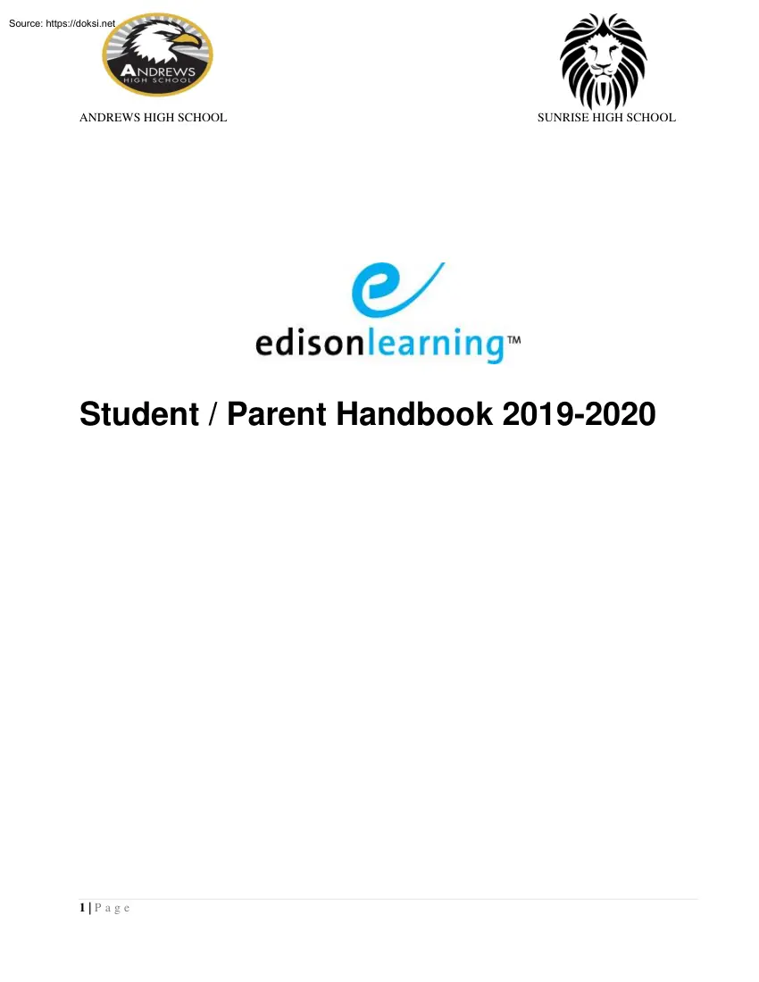 Andrews High School, Sunrise High School, Student Parent Handbook