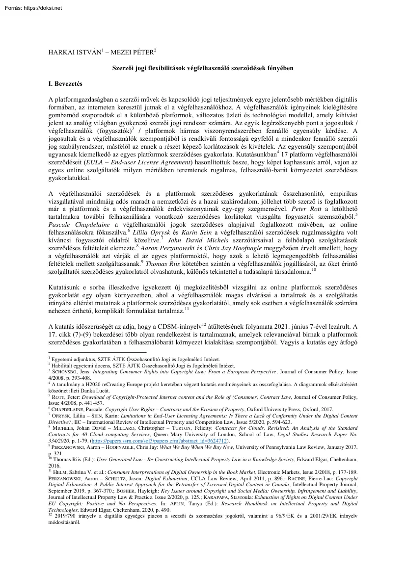 Harkai-Mezei - Szerzői jogi flexibilitások végfelhasználó szerződések fényében