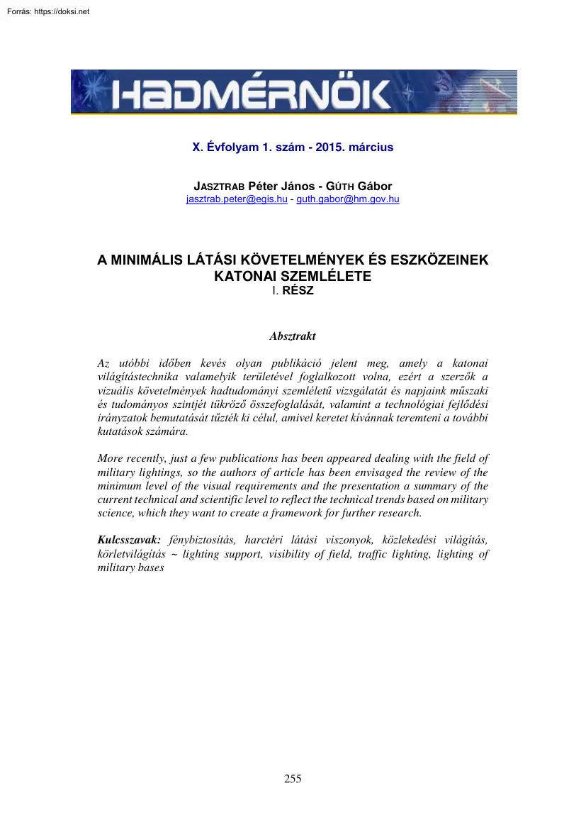 Jasztrab-Gúth - A minimális látási követelmények és eszközeinek katonai szemlélete I