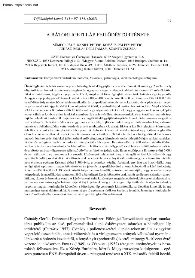A bátorligeti láp fejlődéstörténete