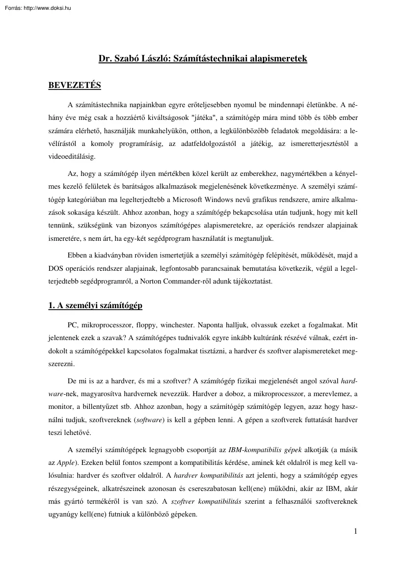 Dr. Szabó László - Számítástechnikai alapismeretek