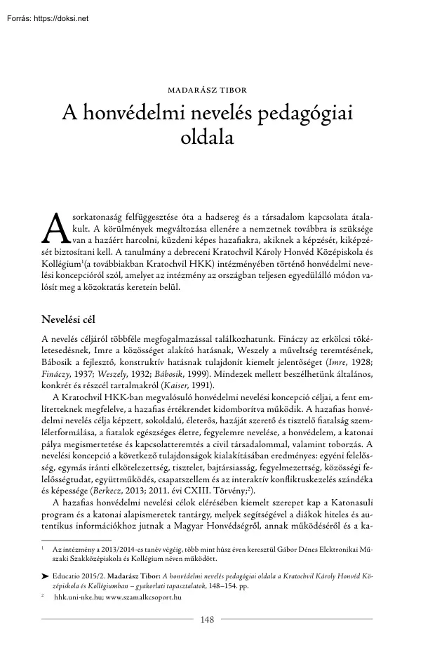 Madarász Tibor - A honvédelmi nevelés pedagógiai oldala