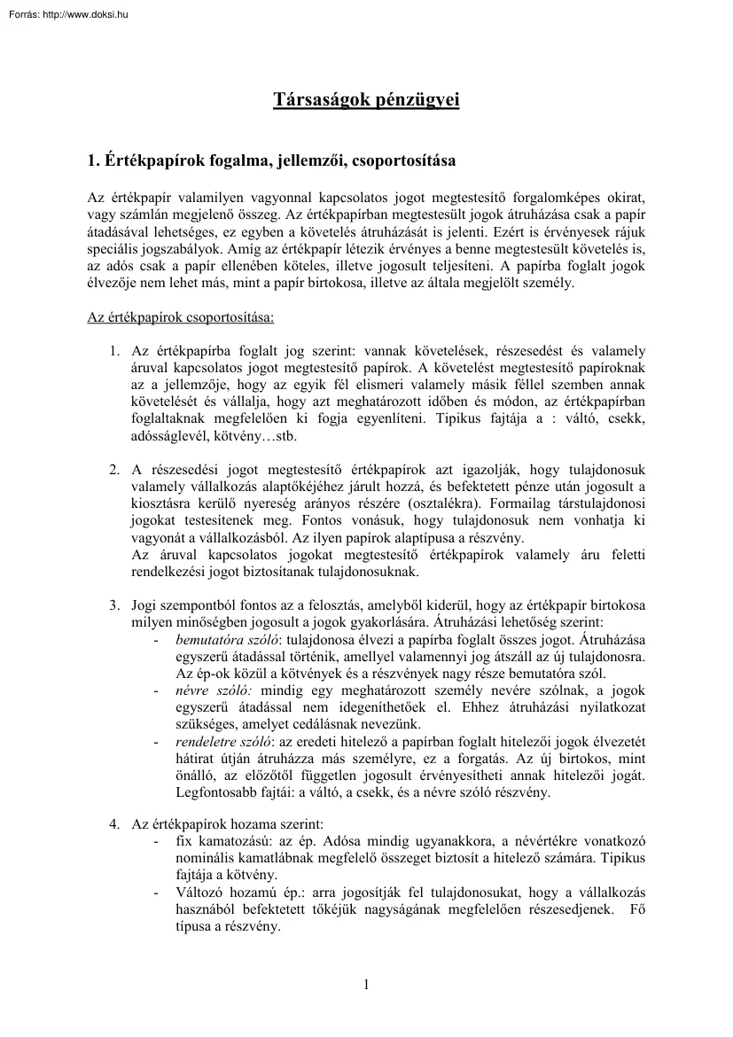 Társaságok pénzügyei II