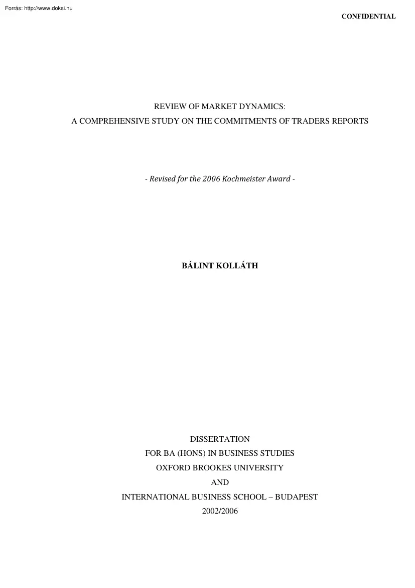 Kolláth Bálint - Reiview of market dynamics, a comprehensive study on the commitments of traders