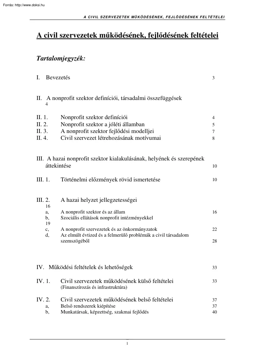 A civil szervezetek működésének, fejlődésének feltételei