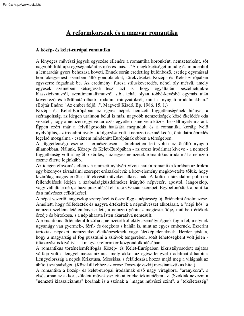 A reformkorszak és a magyar romantika