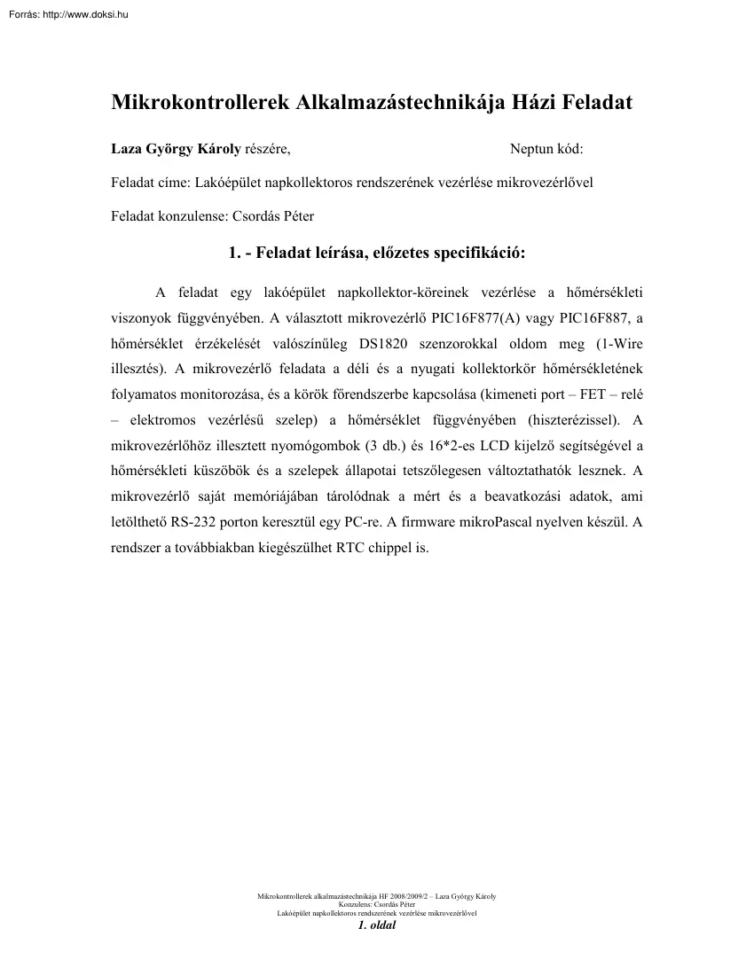 Mikrokontrollerek alkalmazástechnikája