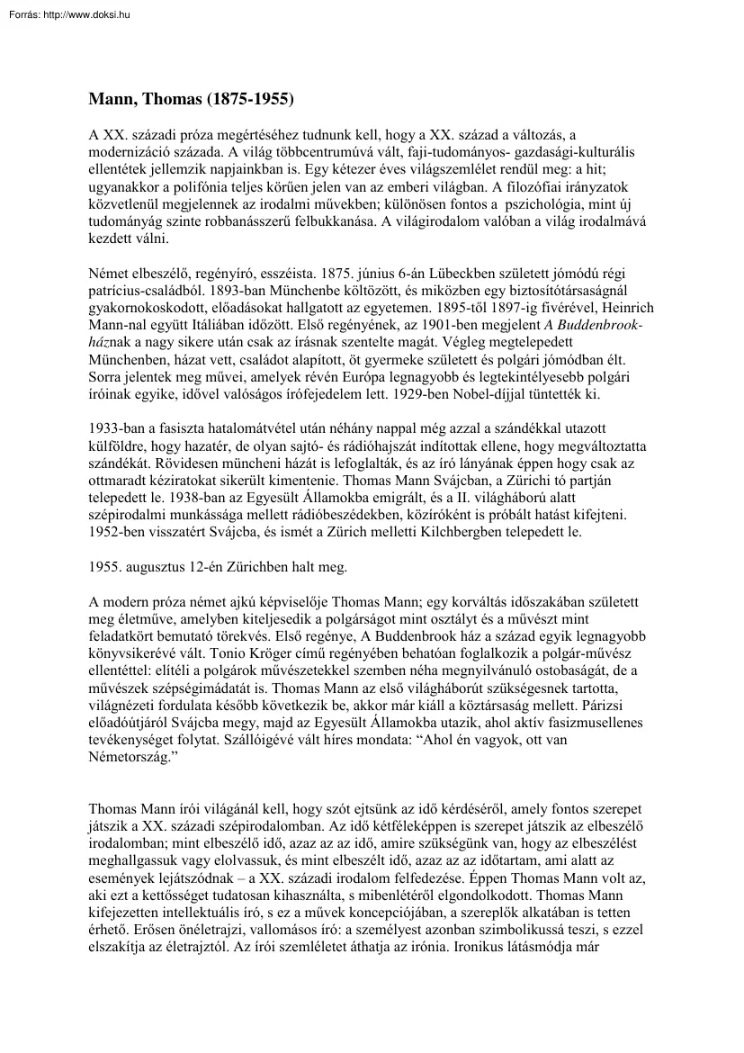 Thomas Mann - Márió és a varázsló, elemzés