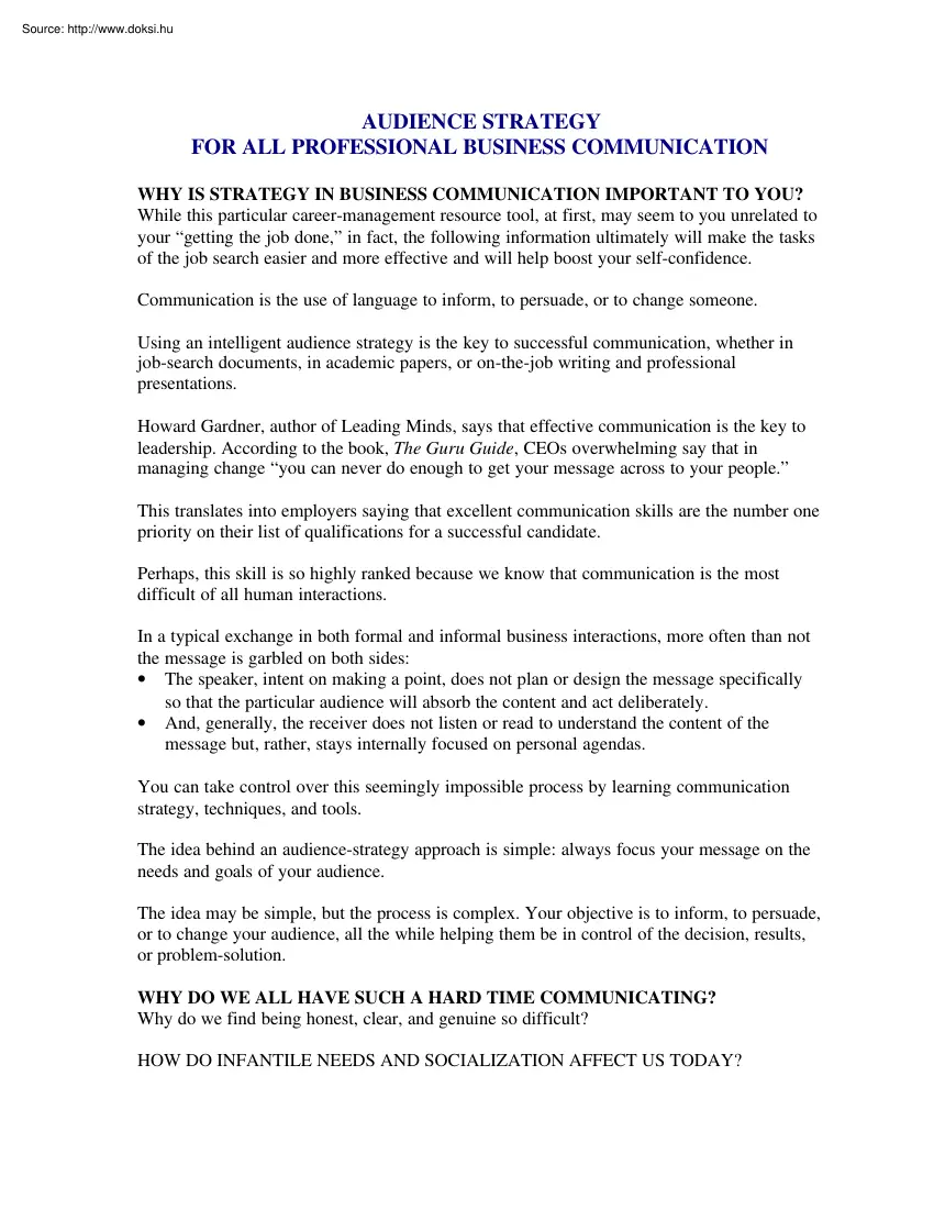 Audience Strategy for all professional business communication