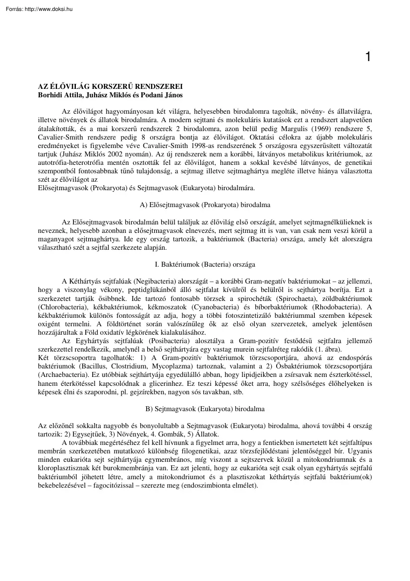 Borhidi-Juhász-Padonai - Az élővilág korszerű rendszerei