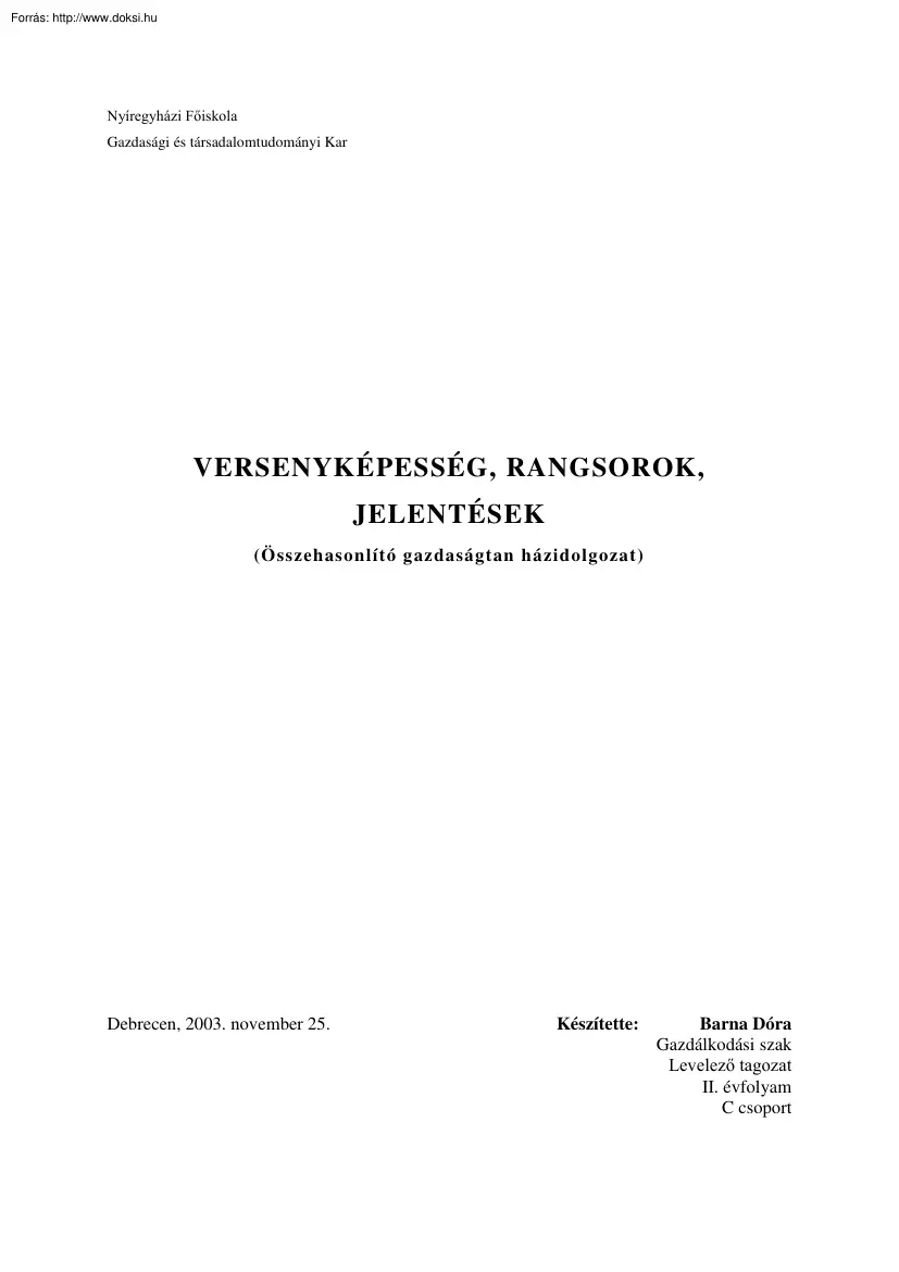 Barna Dóra - Versenyképesség, rangsorok, jelentések