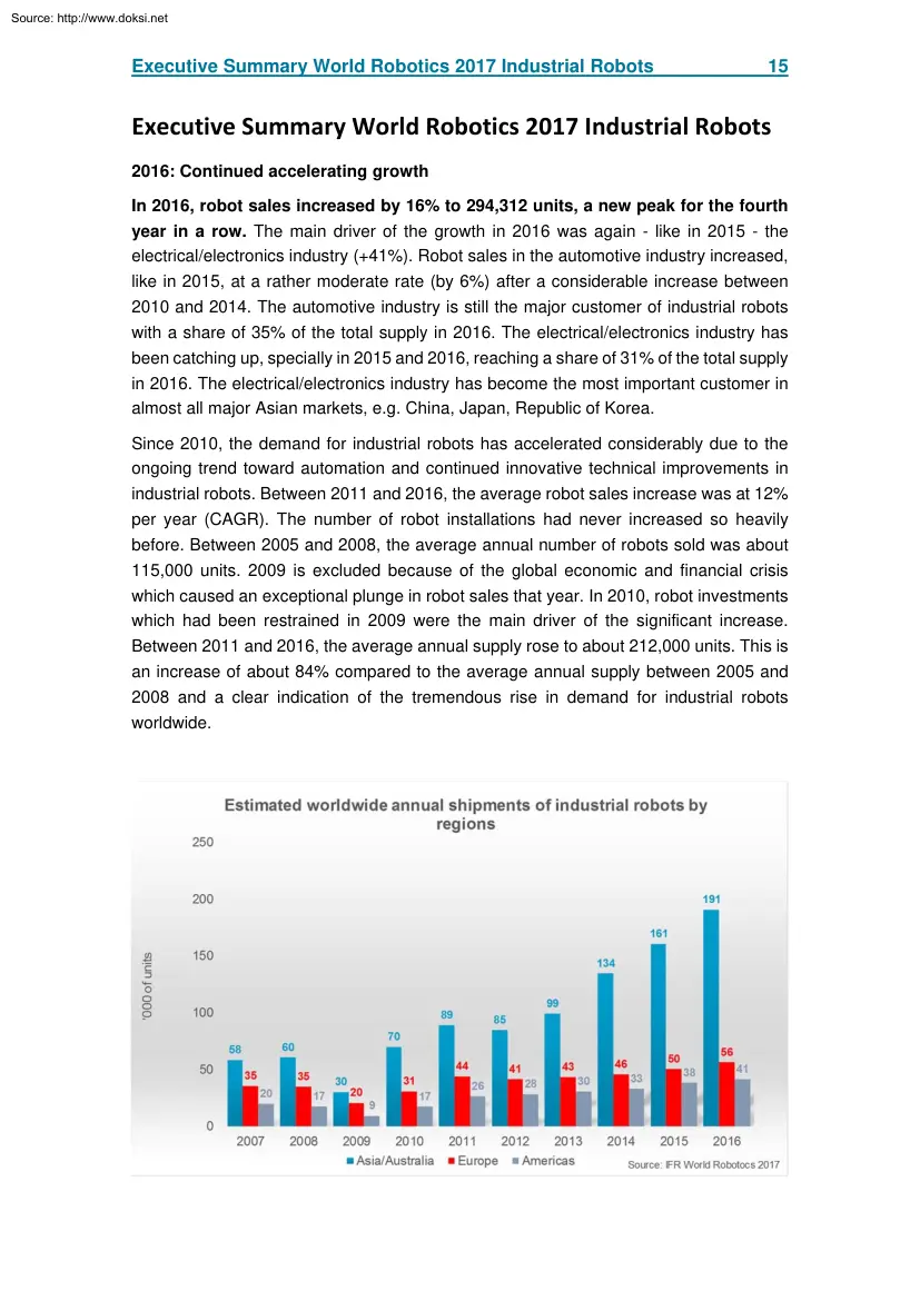Executive Summary World Robotics 2017 Industrial Robots