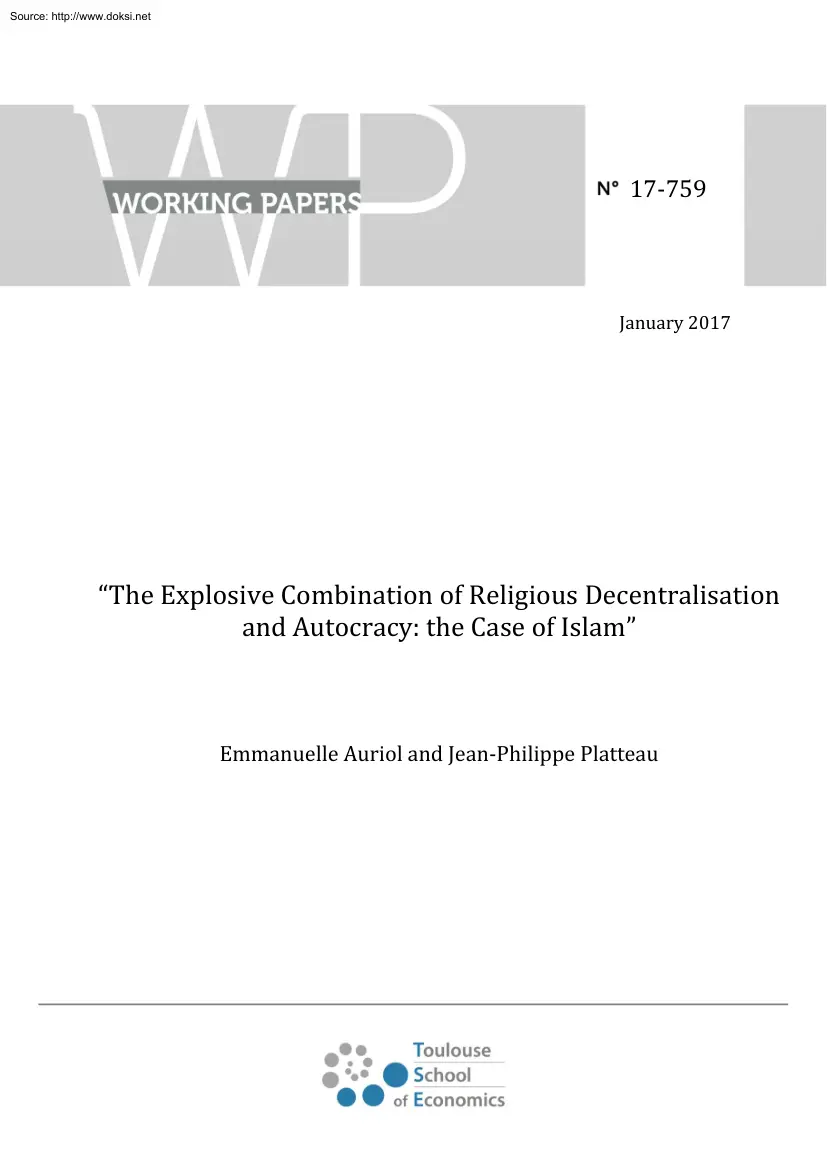 Auriol-Platteau - The Explosive Combination of Religious Decentralisation and Autocracy, The Case