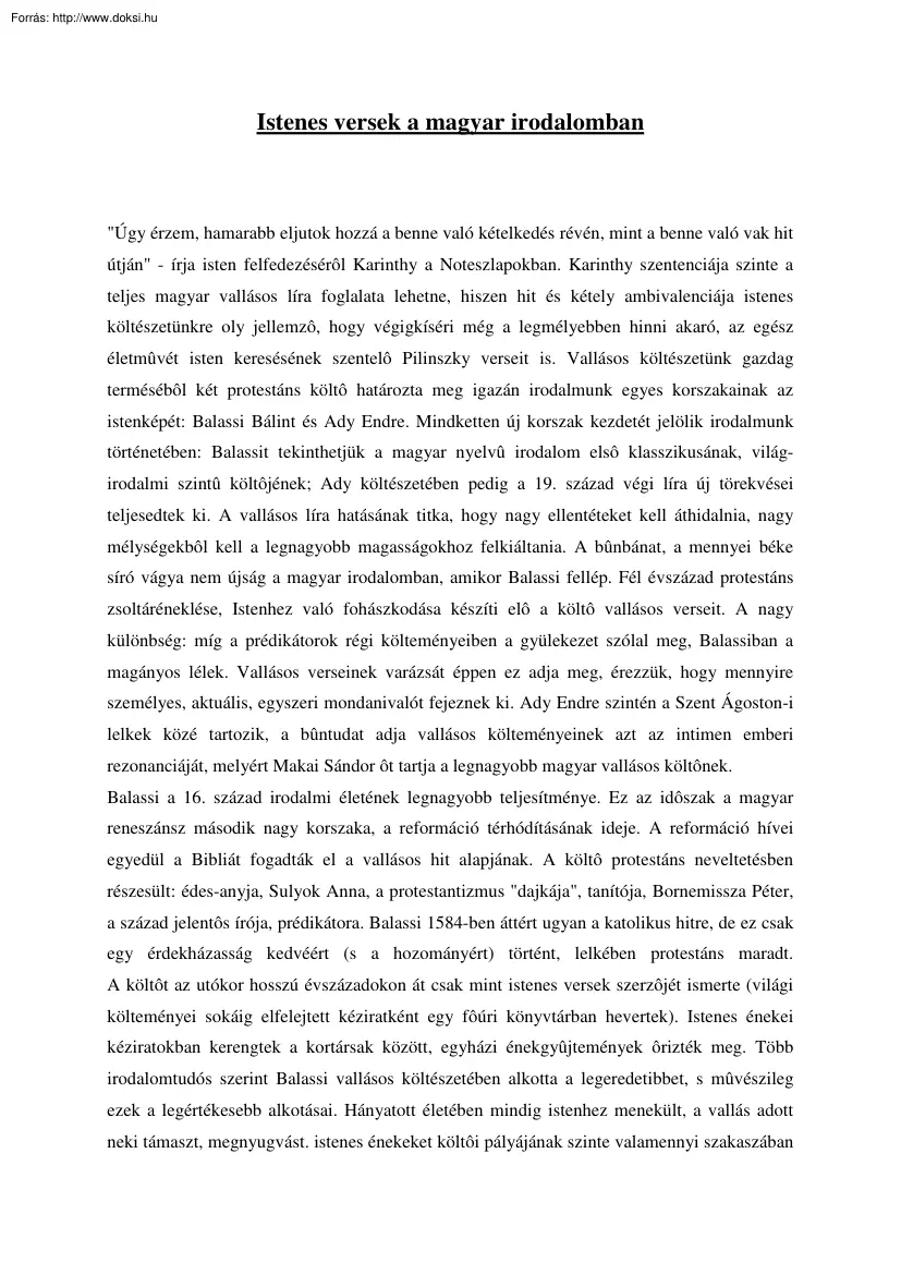 Istenes versek a magyar irodalomban