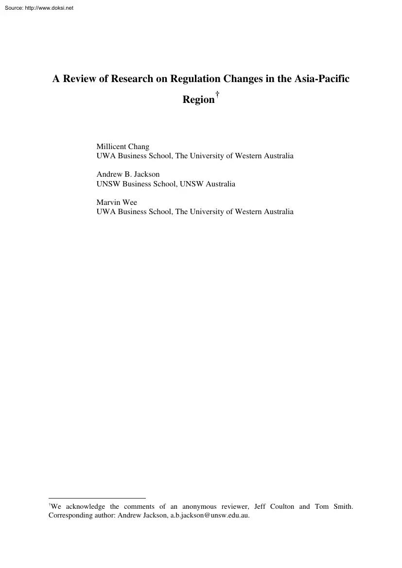 Chang-Jackson-Wee - A Review of Research on Regulation Changes in the Asia-Pacific Region