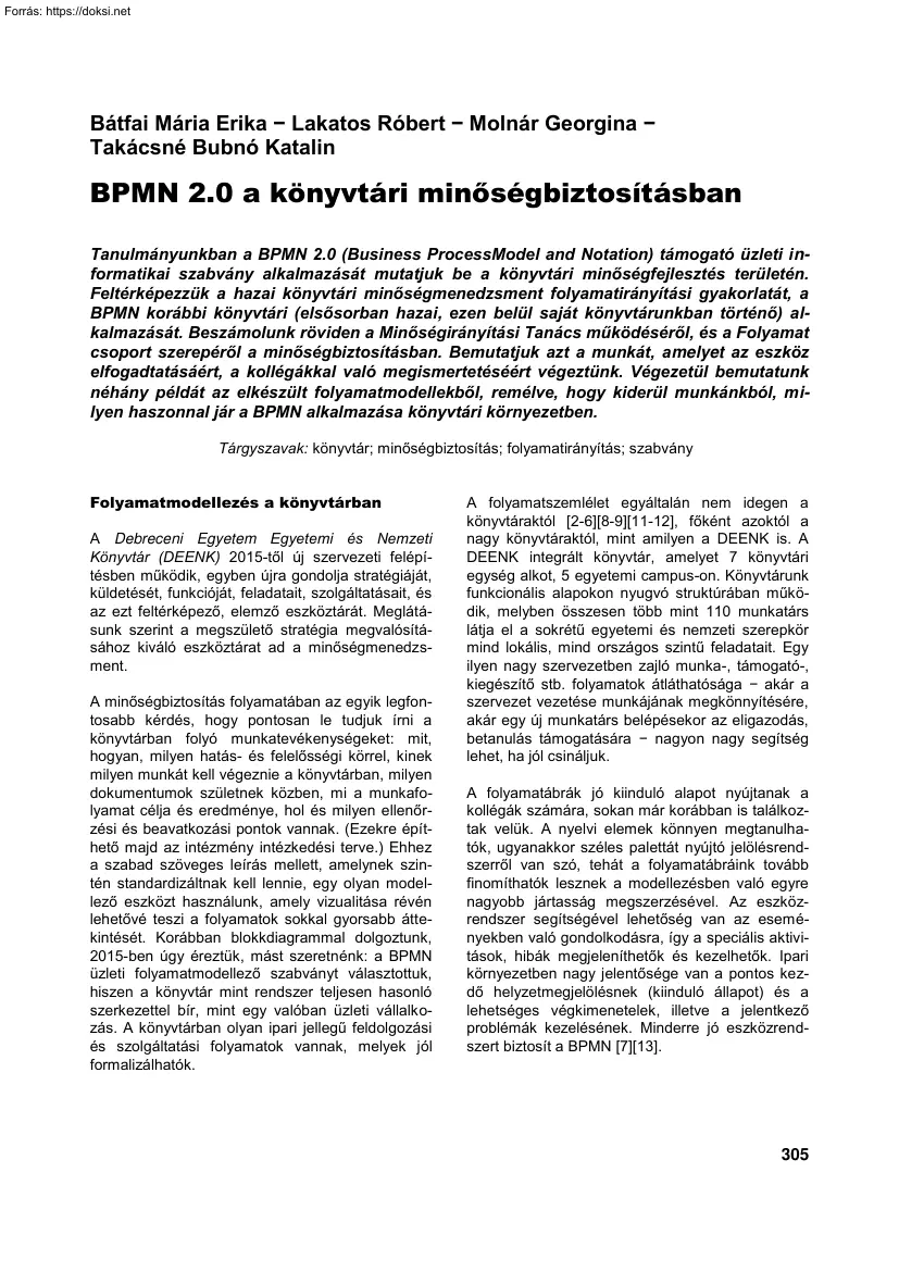 BPMN 2.0 a könyvtári minőségbiztosításban