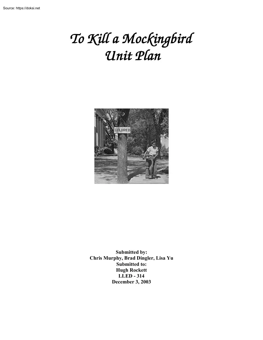 To Kill a Mockingbird Unit Plan
