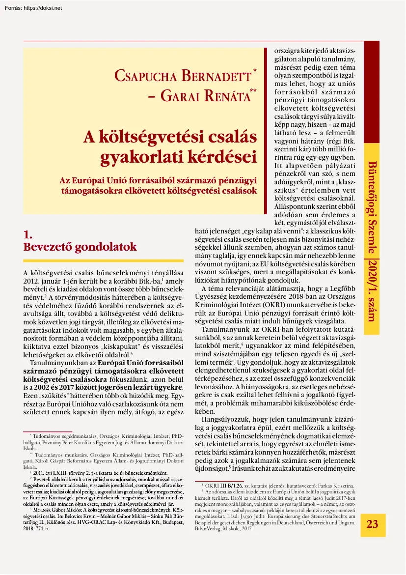 Csapucha-Garai - A költségvetési csalás gyakorlati kérdései